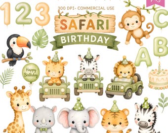 Safari Animal Birthday Clipart, Cute Animals Clipart, Forest Animal Clipart Jungle Animals Clipart, Baby Shower Wild One Birthday Party Png