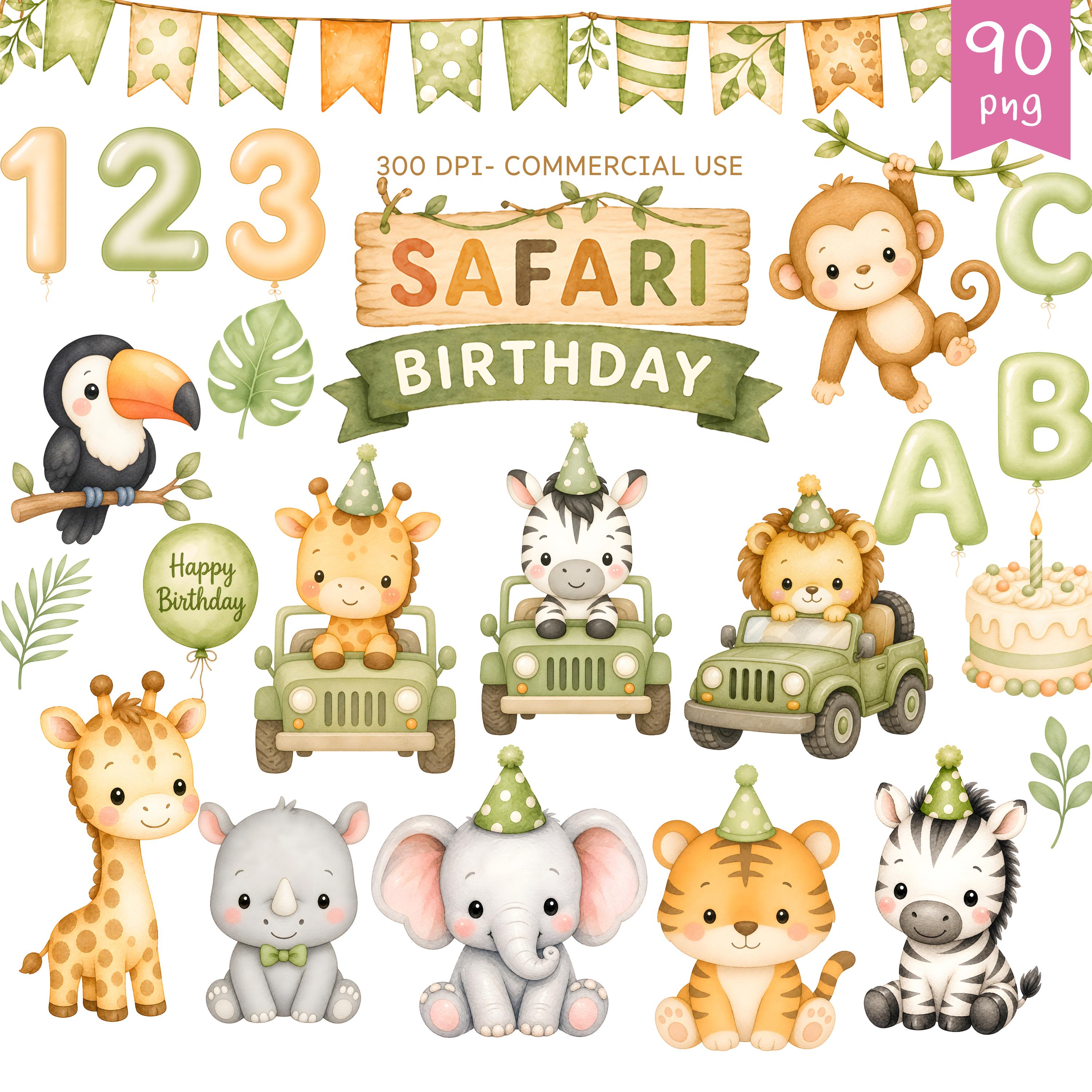 Safari Animal Birthday Clipart, Cute Animals Clipart, Forest Animal ...