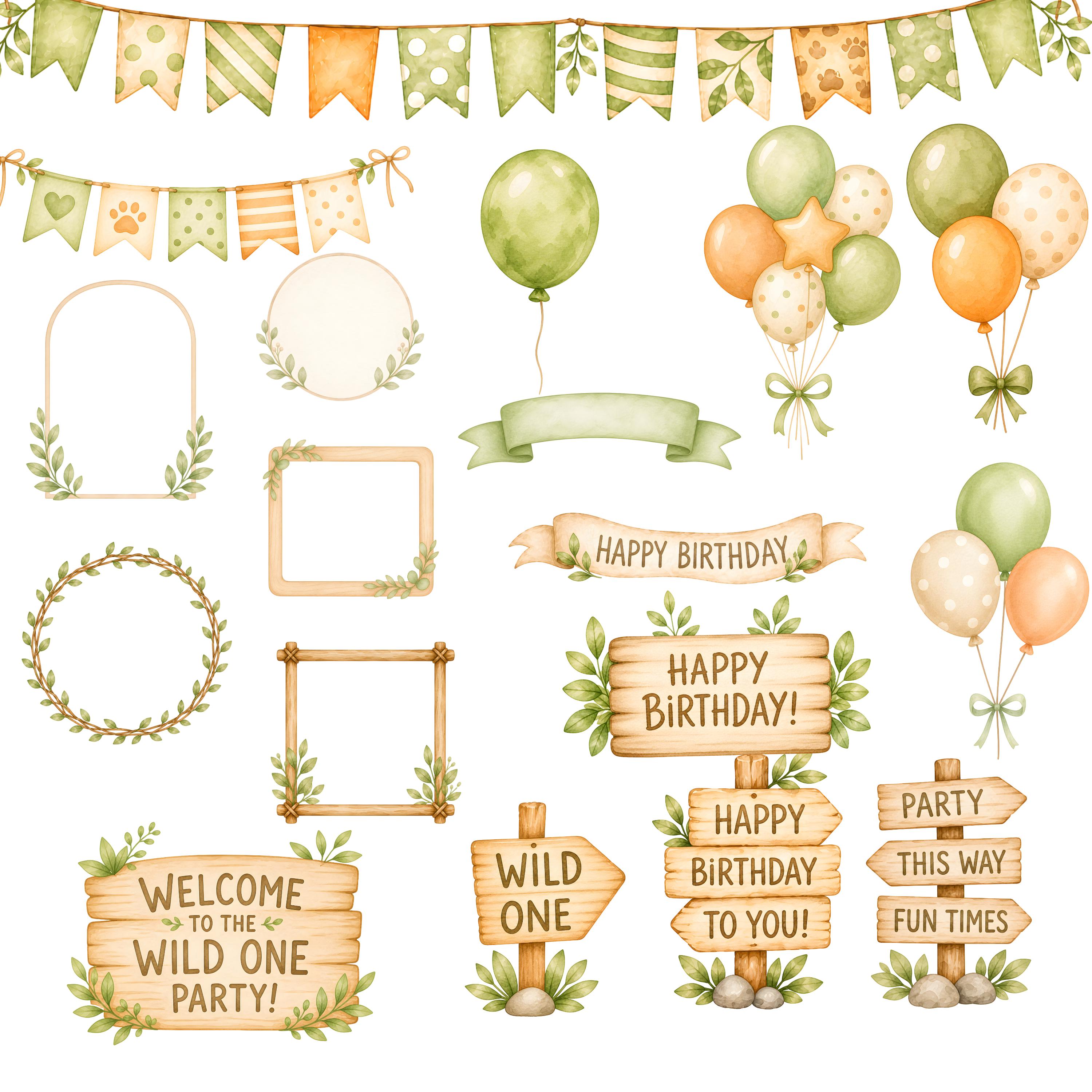 Safari Animal Birthday Clipart, Cute Animals Clipart, Forest Animal ...