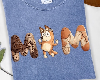 Mum Blue Dog T-Shirt, Blue Birthday Sweet, Comfort Colors Cute Mum Tee,Gift For Mom Shirt Trend Cartoon Shirt,Family Matching Tee