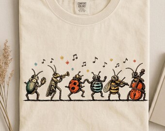 Bug Tshirt,Whimsical Bug Marching Band Shirt, Cute Insect Musical Tee, Cottagecore Bug Shirt for Kids Youth, Funny Nature Gift for Her