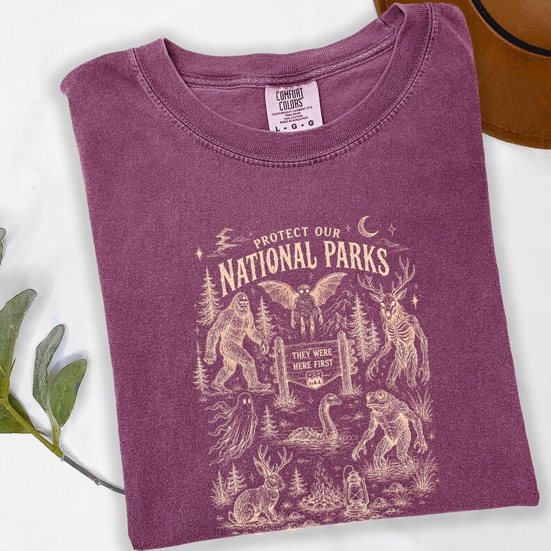 Retro Protect Our National Parks Tee,Cryptid T-Shirt,Bigfoot Mothman Ghost Wendigo Skull,Haunt Your Backyard Shirt,Hiking Gift,Comfy Outfit image 15