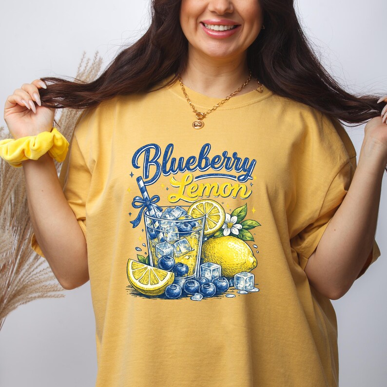 Blueberry Lemon Graphic Tee,Lemonade Shirt, Summer Lemon T-Shirt, Comfort Colors Retro Fruit Shirt, Cute Cottagecore Summer Gift for Her image 11