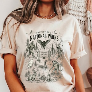 Protect Our National Parks T-Shirt, Cryptid Tee, Bigfoot Mothman Ghost Wendigo Skull, Comfort Colors®