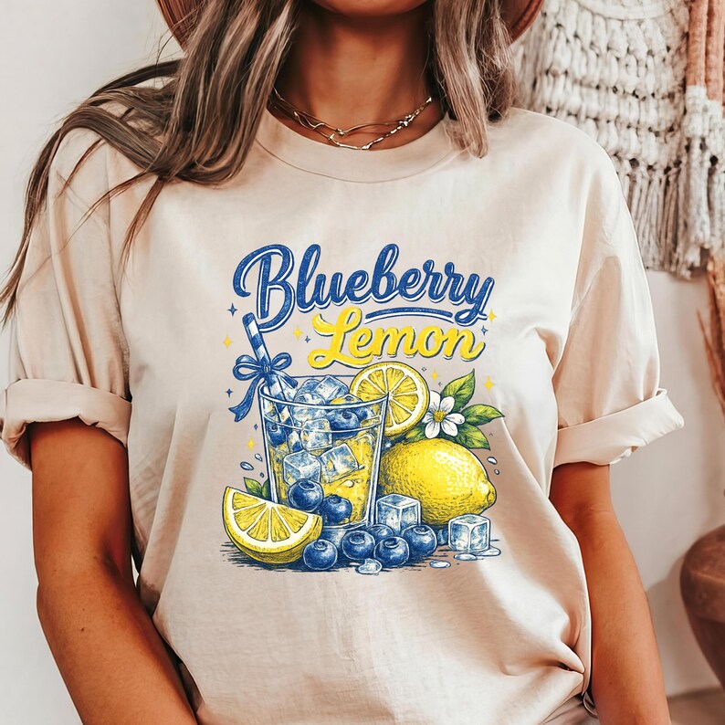 Blueberry Lemon Graphic Tee,Lemonade Shirt, Summer Lemon T-Shirt, Comfort Colors Retro Fruit Shirt, Cute Cottagecore Summer Gift for Her image 12