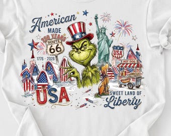 Grinch 4th of July T- Shirt, Patriotic Max Dog Graphic Sweatshirt, Independence Day America Fireworks Celebration Shirt