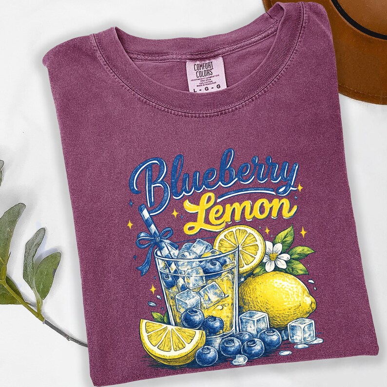 Blueberry Lemon Graphic Tee,Lemonade Shirt, Summer Lemon T-Shirt, Comfort Colors Retro Fruit Shirt, Cute Cottagecore Summer Gift for Her image 4