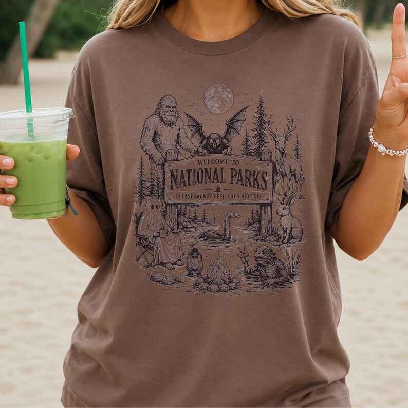 Retro Protect Our National Parks Tee,Cryptid T-Shirt,Bigfoot Mothman Ghost Wendigo Skull,Haunt Your Backyard Shirt,Hiking Gift,Comfy Outfit image 12