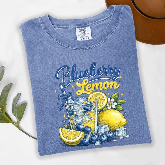 Blueberry Lemon Graphic Tee,Lemonade Shirt, Summer Lemon T-Shirt, Comfort Colors Retro Fruit Shirt, Cute Cottagecore Summer Gift for Her