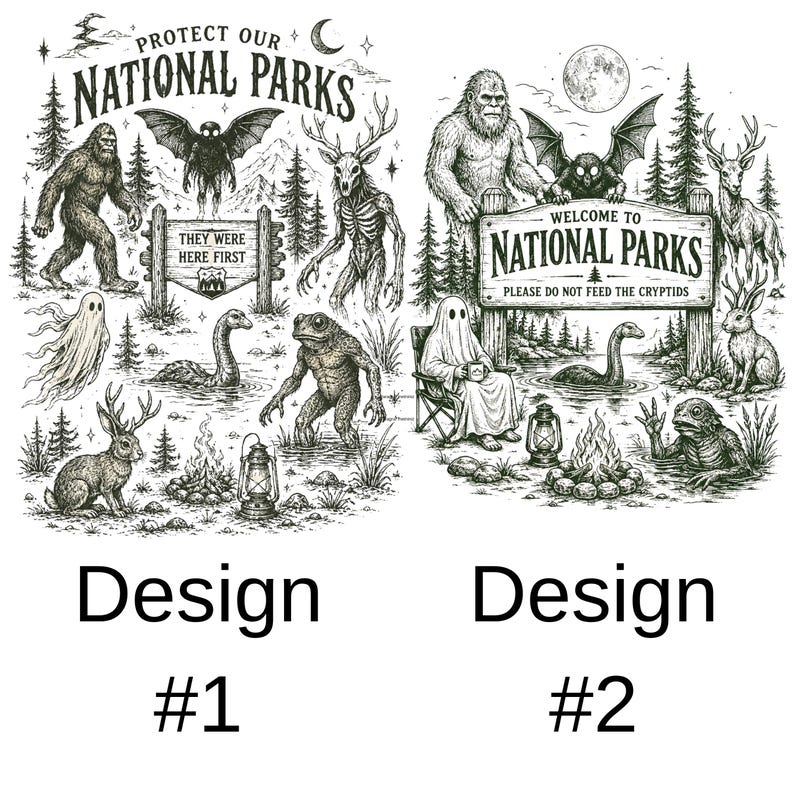 Retro Protect Our National Parks Tee,Cryptid T-Shirt,Bigfoot Mothman Ghost Wendigo Skull,Haunt Your Backyard Shirt,Hiking Gift,Comfy Outfit image 2