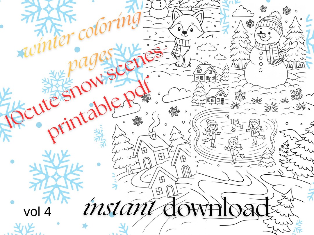 Winter Coloring Pages for Kids – Snow Scenes Printable (PDF) - Etsy