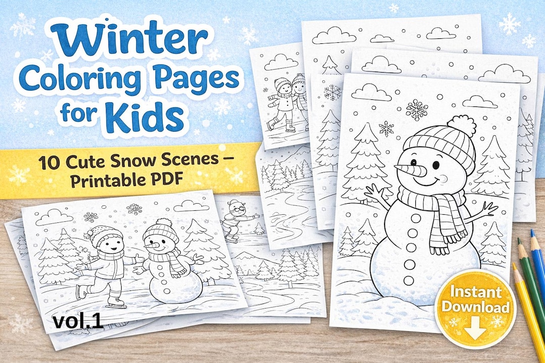 Winter Coloring Pages for Kids – Snow Scenes Printable (PDF) - Etsy