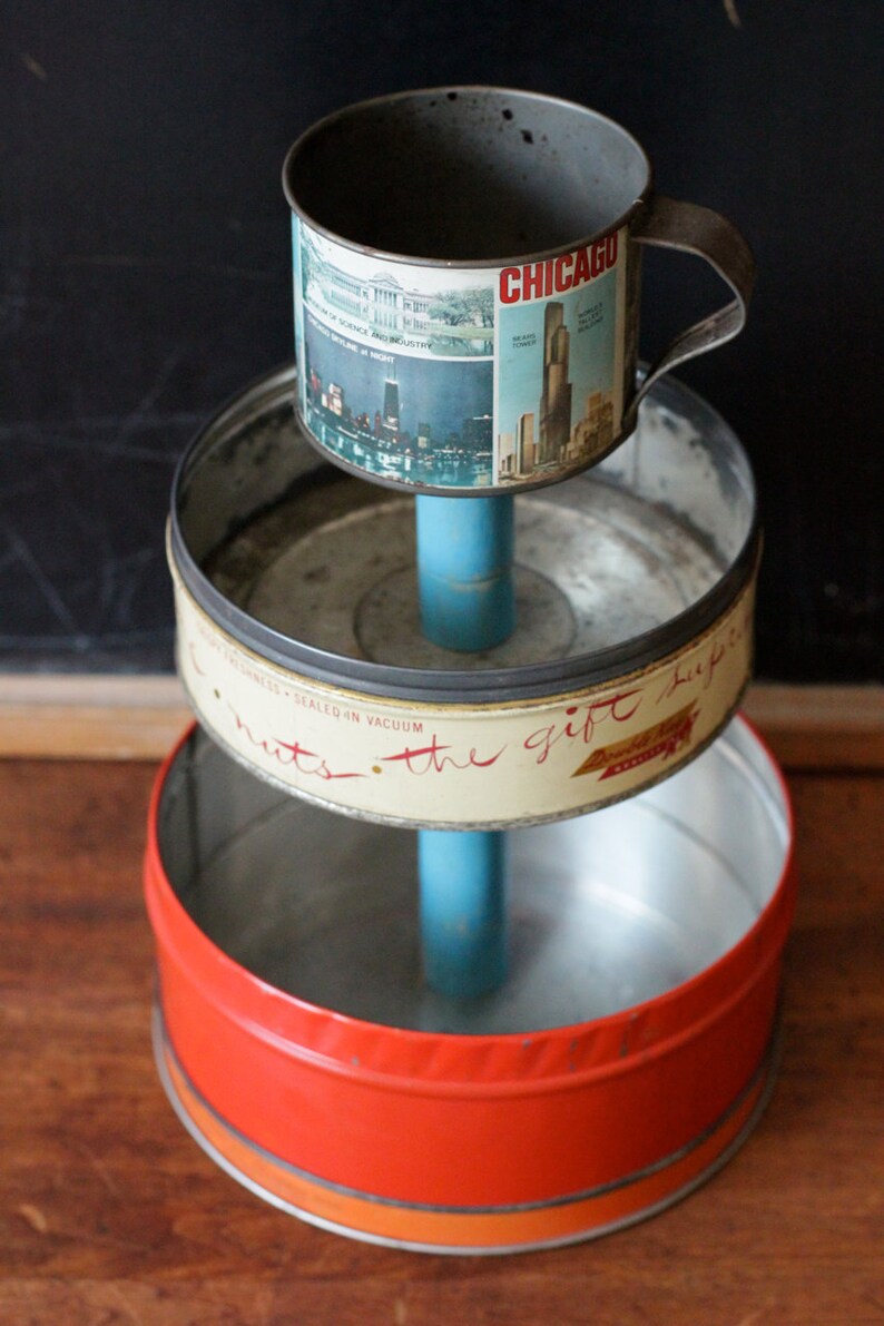 3Tier Desk Organizer Caddy from Vintage Metal Tin Canisters Etsy