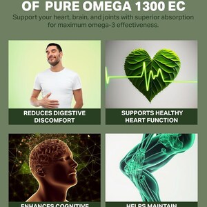 K&ouml;nnte beinhalten: Werbung f&uuml;r Pure Omega 1300 EC. Das Bild zeigt einen Mann, ein herzf&ouml;rmiges Blatt mit einer Herzschlagschnur, ein Gehirn und ein Kniegelenk. Der Text lautet: "Reduziert Verdauungsbeschwerden", "Unterst&uuml;tzt die gesunde Herzfunktion", "Verbessert die kognitive Leistung" und "Hilft, den Gelenkkomfort aufrechtzuerhalten".