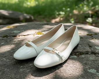 Glossy Patent Leather Mary Janes, Classic Round Toe Ballet Flats, Minimalist Buckle Strap Commuter Shoes, Vintage Parisian Chic Dress Shoes