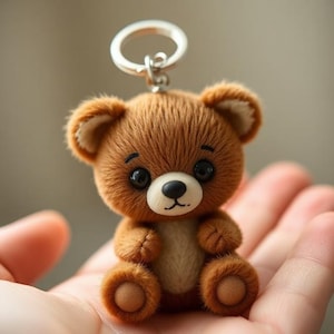 Llavero de osito de peluche adorable, dije de osito de peluche kawaii, mini oso marrón de regalo, llavero de animal estético, accesorio de juguete de estilo artesanal