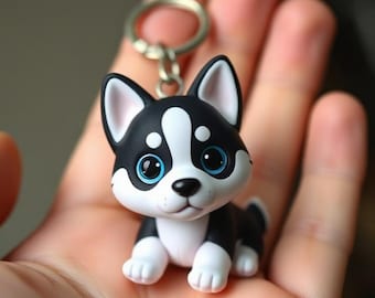 Kawaii Husky Dog Keychain, Adorable Puppy Bag Charm, Animal Lover Accessory