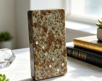 Authentic NWA 869 Chondrite Meteorite Plaque | Real Space Rock | Meteorite Specimen | The Big Dipper Inlay | 40×60×5mm | Gift‑Ready + COA