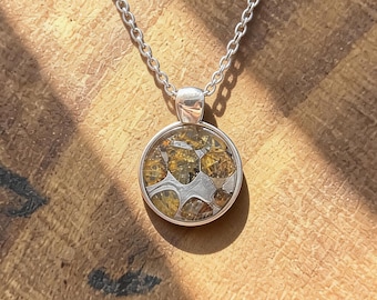 Sericho Kenya Meteorite Pendant – Authentic Pallasite Slice (20*20*3mm) With Stering Silver 925– 23" Chain–Certificate & Gift Box Included
