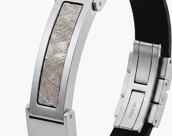 Muonionalusta Iron Meteorite Bracelet — 26×12mm Etched Inlay | Widmanstätten Pattern — COA & Gift Box