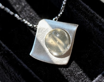 Libyan Desert Glass Necklace, 925 Sterling Silver Geometric Pendant, Tektite Bead Charm, Minimalist Statement Jewelry, Gift