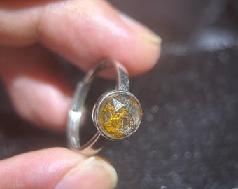 Anillo ajustable auténtico de Sericho Pallasite — Incrustación redonda de meteorito de 8 mm, conjunto de plata de ley 925, regalo llamativo unisex