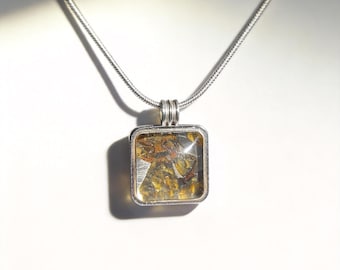 Echt Sericho Pallasit Meteorit Würfel Halskette | Top-Qualität Pallasit Quadrat Anhänger 12x12x3mm | Echter Space Rock Schmuck