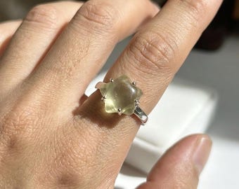Anillo de cristal del desierto libio, anillo estrella, cristal de impacto de meteorito, tectita champán, conjunto de plata 925, ajustable