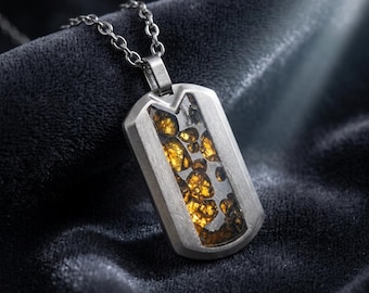 Real Sericho Pallasite Meteorite Necklace|Top Quality Pallasite Pendant 35x20x4mm |Shield Pendant|Genuine Metoerite Jewelry|Gift for Her Him