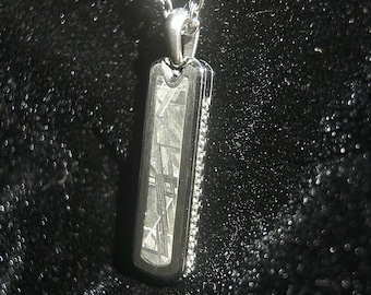 Starlight Bar Anhänger Halskette Muonionalusta Eisen Meteorit Inlay | Widmanstätten Pattern Tag Anhänger | 55cm Kette | Geschenkbox + COA