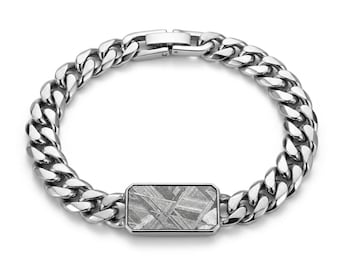 Muonionalusta-Meteoritenarmband – Feiner Oktaedrit aus Schweden – 18 × 12 mm Scheibe – 17–20 cm verstellbar – Echtheitszertifikat & Geschenkbox