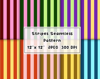 Stripes Digital Papers | Colorful Seamless Patterns  | Printable Digital Paper | Modern Stripes Pattern