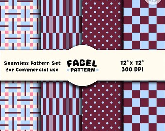Seamless Geometric Pattern Set | Colorful Check, Stripe & Polka Dots Digital Paper | Commercial Use | 12x12 300 DPI