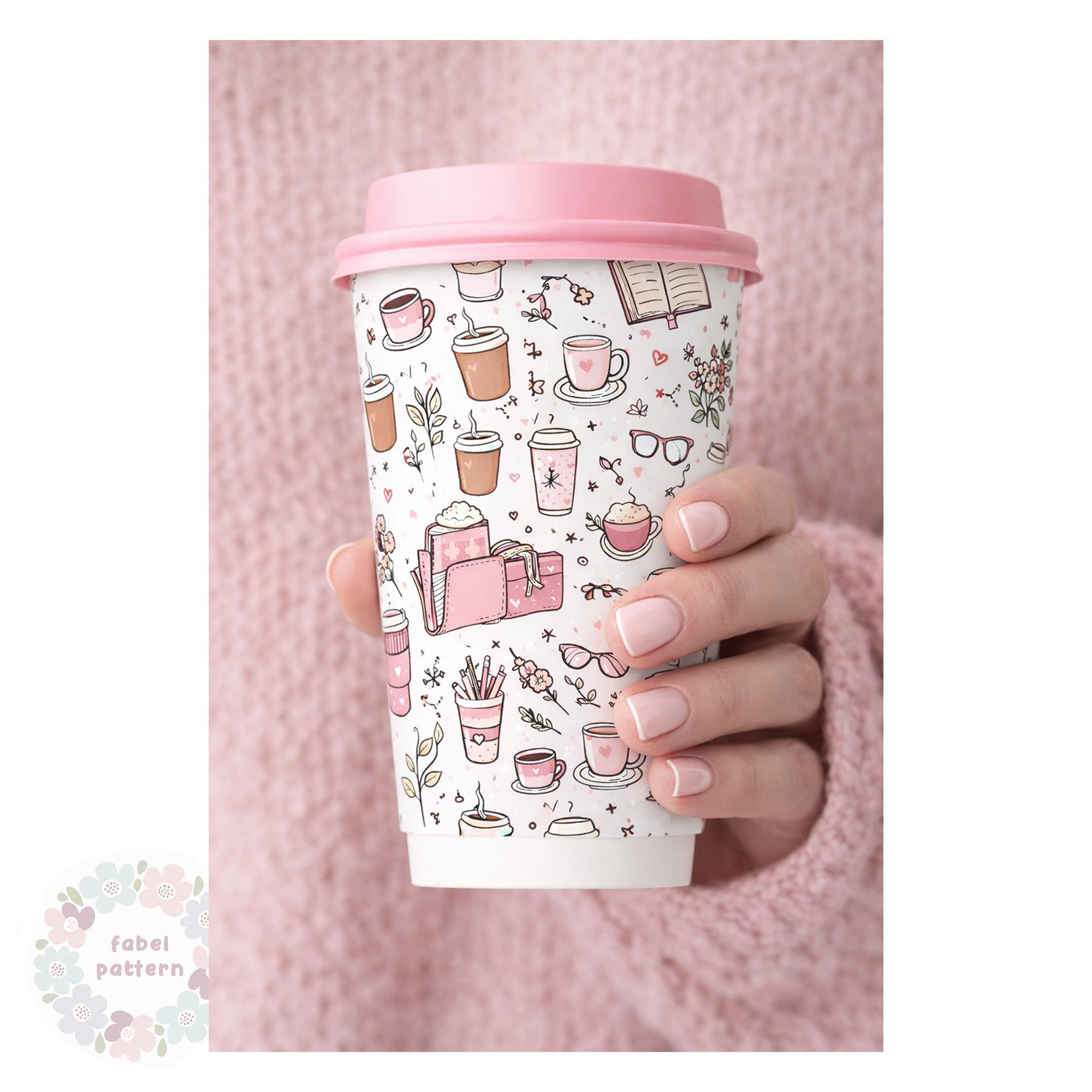 Pink Coffee Draw Pattern Pink Coffee Illustration Seamless Pattern | Girly Planner Fabric ...