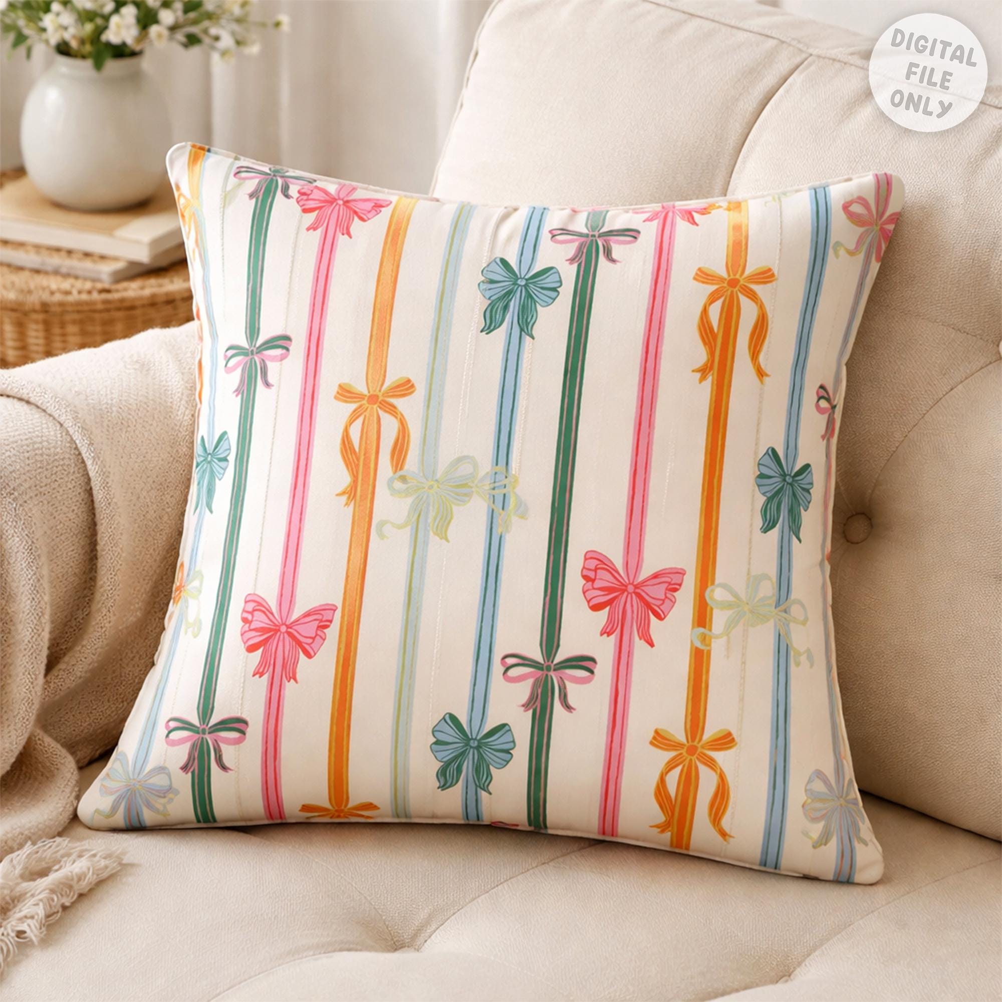 Colorful Ribbon Bow Pattern – Seamless Fabric Pattern, Pastel Stripe ...