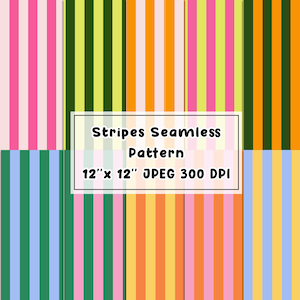 Randiga digitala papper | Färgglada sömlösa mönster | Utskrivbart digitalt papper | Moderna randiga mönster