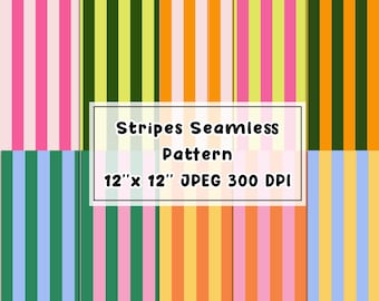 Stripes Digital Papers | Colorful Seamless Patterns  | Printable Digital Paper | Modern Stripes Pattern