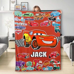 Personalized Disneyland Cars Characters Fleece Blanket, Lightning McQueen Tow Mater Blanket, Disneycars Blanket, Birthday Boy Girl Gift image 1