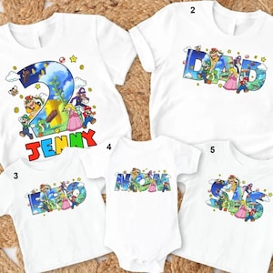 Camiseta personalizada de cumpleaños de Super Mario, camisetas familiares de cumpleaños de Mario, camiseta de Mario, camiseta a juego de cumpleaños de Mario de Disneyland 00 imagen 1