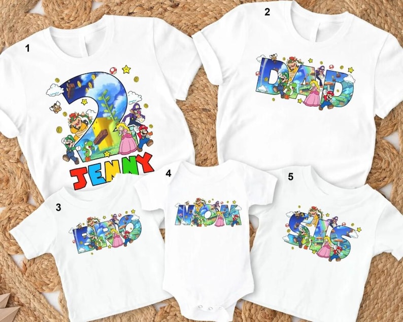 Camiseta personalizada de cumpleaños de Super Mario, camisetas familiares de cumpleaños de Mario, camiseta de Mario, camiseta a juego de cumpleaños de Mario de Disneyland 00 imagen 1