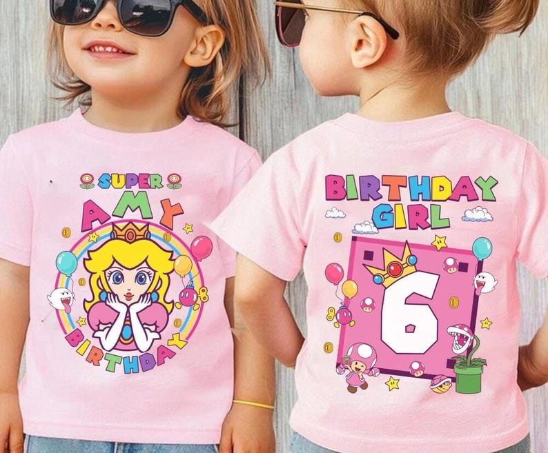 Custom Mario Princess Peach Birthday Shirt, Mario Galaxy Movie Shirt, Epic Universe Mario Family Shirt, Mario Luigi Birthday Theme Party -1 image 4