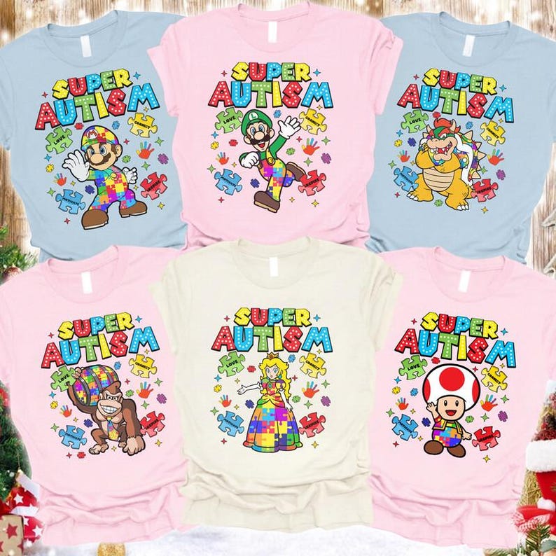 Super Mario Autism Shirt Mario Autism Awareness Shirt Mario Tee Autism Super Mario Family Matching Shirt Disneyland Shirt 01 image 3