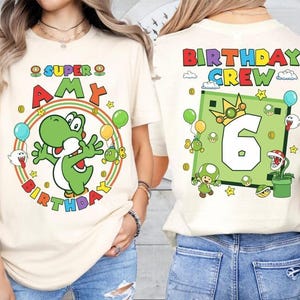 Custom Mario Yoshi Birthday Shirt, Super Mario Galaxy Movie Shirt, Epic Universe Mario Family Shirt, Mario Group Birthday Party Shirt -5 image 3
