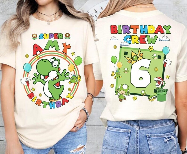 Custom Mario Yoshi Birthday Shirt, Super Mario Galaxy Movie Shirt, Epic Universe Mario Family Shirt, Mario Group Birthday Party Shirt -5 image 3