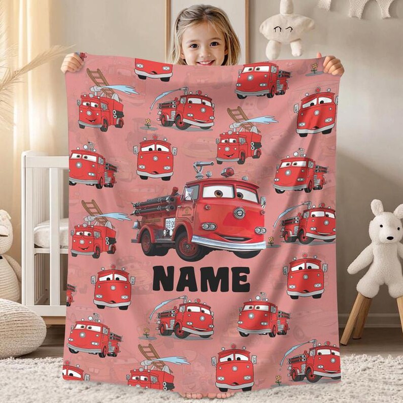 Custom Name Red Cars Fleece Blanket, Lightning McQueen Blanket, Baby Shower Gift, Disneyland Home Decor, Birthday Gift for Son and Daughter bild 2