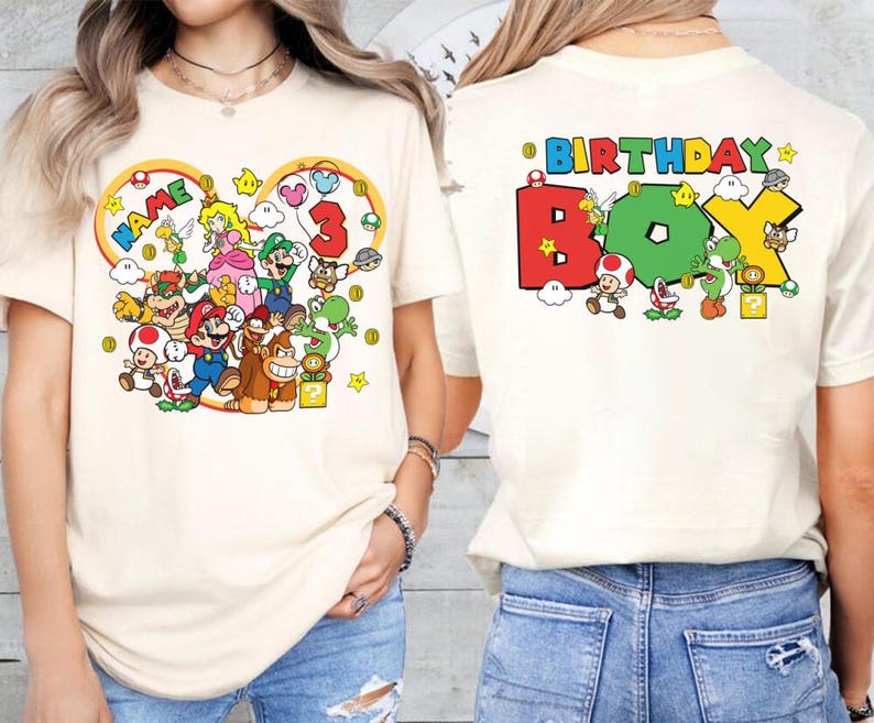 Custom Super Mario Birthday Shirt, Mario Galaxy Movie Tee, Epic Universe Mario Birthday Shirt, Disneyland Mario Group Birthday Matching Tee image 1