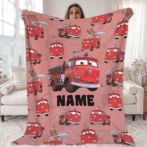 Custom Name Red Cars Fleece Blanket, Lightning McQueen Blanket, Baby Shower Gift, Disneyland Home Decor, Birthday Gift for Son and Daughter bild 1