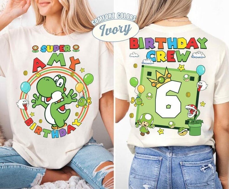 Custom Mario Yoshi Birthday Shirt, Super Mario Galaxy Movie Shirt, Epic Universe Mario Family Shirt, Mario Group Birthday Party Shirt -5 image 2