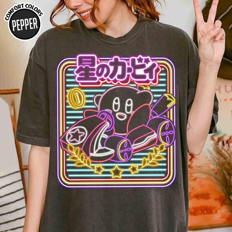 Mario Kirby Neon Kart Shirt, Super Mario Kart Shirt, Mario Galaxy Movie Shirt, Mario Video Game Shirt, Epic Universe Family Shirt 08 image 2
