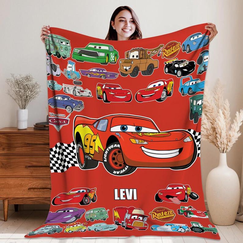 Personalized Disneyland Cars Characters Fleece Blanket, Lightning McQueen Tow Mater Blanket, Disneycars Blanket, Birthday Boy Girl Gift image 2